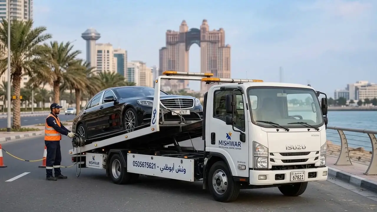 ونش مشوار ريكفري ينقل سيارة على كورنيش أبوظبي